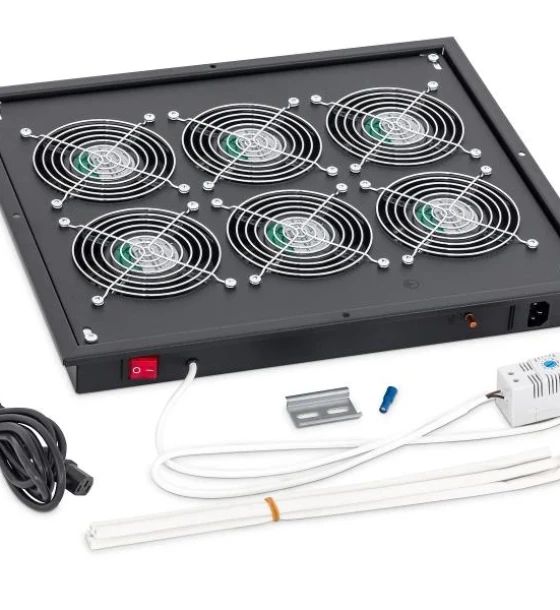 Panou ventilatie Triton pentru rack de podea 19 inch, 6 ventilatoare 230V/60W cu termostat, flux axial, Negru