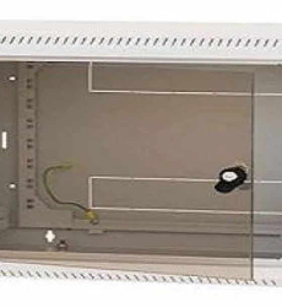 Rack de perete Triton sectiune simpla 12U 400mm adancime usa sticla panouri laterale fixe sectiuni ventilatie activa, sectiuni acces cabluri sus/jos/spate securizare cu cheie
