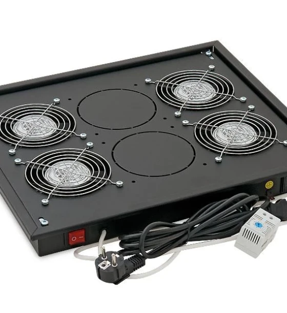 Panou ventilatie Triton pentru rack de podea 19 inch, 4 ventilatoare 230V/60W cu termostat, flux axial, negru