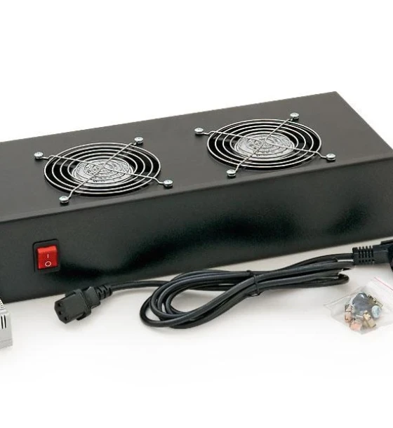 Panou ventilatie Triton pentru rack de podea 19, 2 ventilatoare 230V/60W cu termostat, flux axial, negru