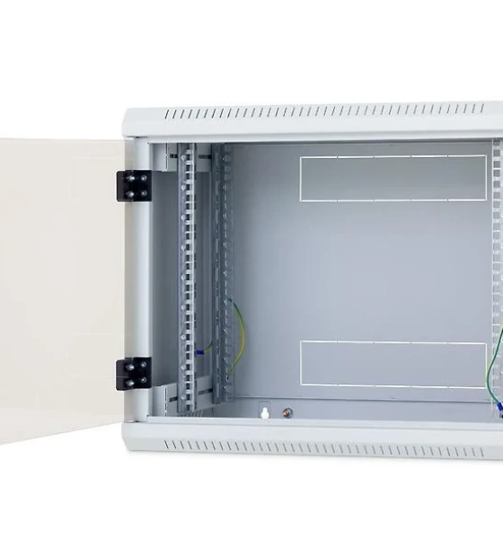 Rack de perete Triton sectiune simpla 15U 600mm adancime usa sticla panouri laterale detasabile, sectiuni acces cabluri sus/jos/spate securizare cu cheie, 1 pereche montanti reglabili