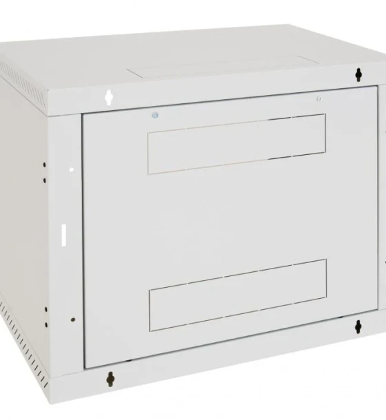 Rack de perete Triton sectiune simpla 6U 500mm adancime usa sticla panouri laterale fixe sectiuni ventilatie activa, sectiuni acces cabluri sus/jos/spate securizare cu cheie