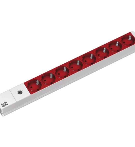 Cabinet metalic Bachmann IT PDU 8 x prize Schuko, in IEC C14 1U, impamantare, 16A/3600W, siguranta 10A, lungime cablu 2 metri, RAL 3020, aluminiu, rosu