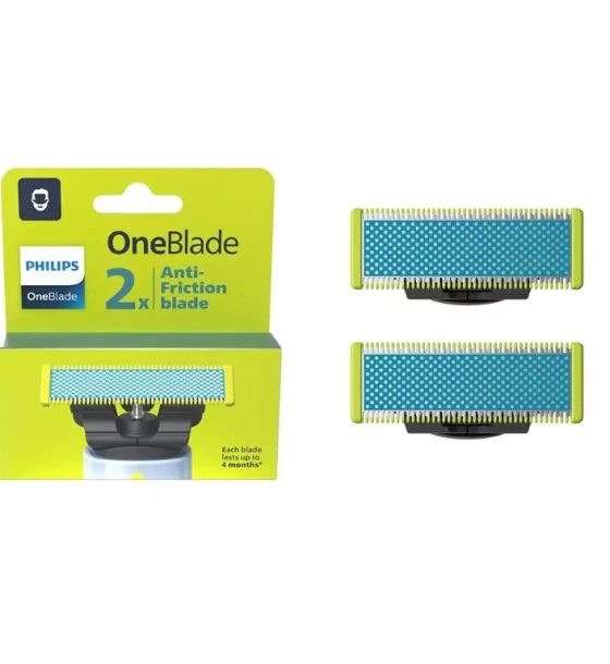 Accesoriu electrocasnic Rezerva OneBlade QP225, pentru piele-ultra sensibila, otel inoxidabil, umed si uscat, kit 2 lame, compatibil cu Philips OneBlade si OneBladePro, Verde