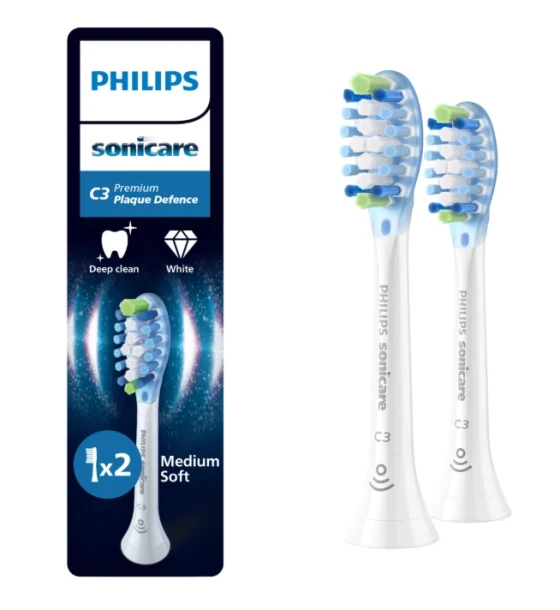 Accesoriu electrocasnic Rezerve PHILIPS Sonicare Plaque Defence HX9042, Pachet de 2 capete de periere, Standard, Click-on, Sincronizarea modurilor BrushSync, Alb, L x A x I mm 60x25.7x230.5