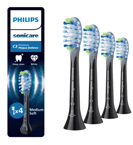 Accesoriu electrocasnic Rezerve PHILIPS Sonicare Plaque Defence HX9044, Pachet de 4 capete de periere, Standard, Click-on, Sincronizarea modurilor BrushSync, Negru, L x A x I mm 60x25.7x230.5