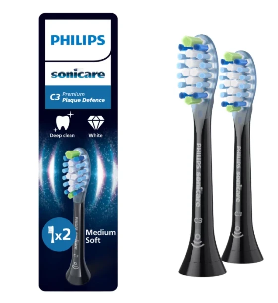 Accesoriu electrocasnic Rezerve PHILIPS Sonicare Plaque Defence HX9042, Pachet de 2 capete de periere, Standard, Click-on, Sincronizarea modurilor BrushSync, Negru, L x A x I mm 60x25.7x230.5