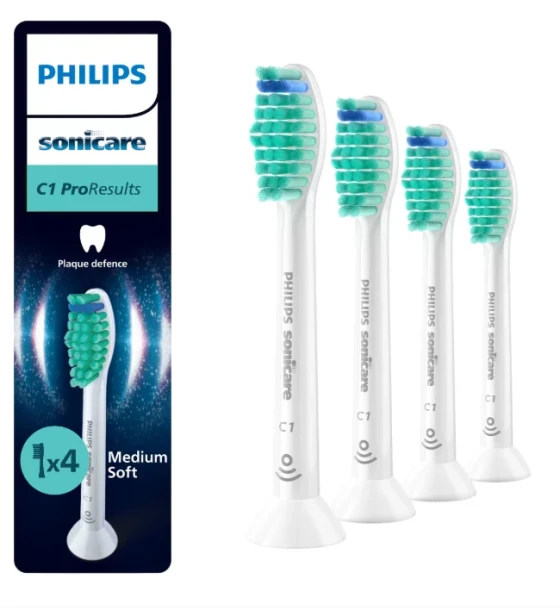 Accesoriu electrocasnic Rezerve PHILIPS Sonicare Pro Results HX6014, Pachet de 4 capete de periere, Standard, Click-on, Sincronizarea modurilor BrushSync, Alb, L x A x I mm 25.7x60x230.5