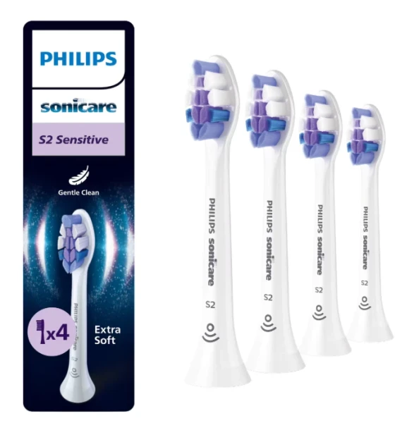 Accesoriu electrocasnic Rezerve PHILIPS Sonicare Sensitive HX6054, Pachet de 4 capete de periere, Standard, Click-on, Sincronizarea modurilor BrushSync, Alb, L x A x I mm 25.7x60x230.5