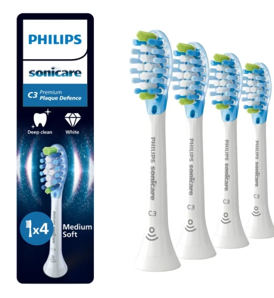 Accesoriu electrocasnic Rezerve PHILIPS Sonicare Plaque Defence HX9044, Pachet de 4 capete de periere, Standard, Click-on, Sincronizarea modurilor BrushSync, Alb, L x A x I mm 60x25.7x230.5