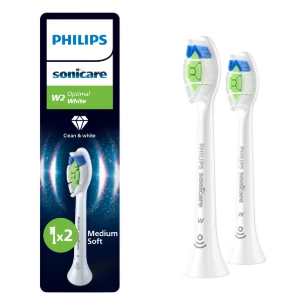 Accesoriu electrocasnic Rezerve PHILIPS Sonicare Optimal White HX6062, Pachet de 2 capete de periere, Standard, Click-on, Sincronizarea modurilor BrushSync, Alb, L x A x I mm 60x25.7x230.5