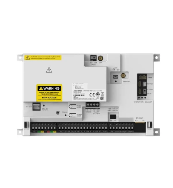 Centrala alarma hibrida AX PRO Hikvision DS-PA502-128, EN50131 GRADE 2, 8 zone pe placa, maxim 128 zone, 64 partitii, dual BUS, 64 echipamente pe BUS, suporta maxim 32 tastaturi