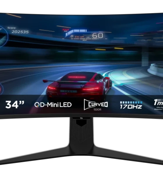 Monitor TCL 34 inch 34R83Q, Curvature 1500R, 21:9, QD-Mini LED, 3440x1440, 170Hz, GtG 1ms, Luminozitate max 1600 cdmp, Contrast static 4000:1