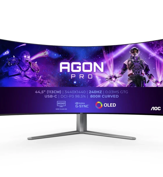 Monitor OLED Curbat AOC AG456UCZD, 44.5inch, 3440x1440, 0.03ms GTG, Black