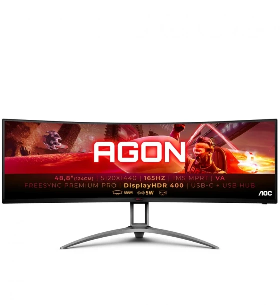 Monitor AOC 48.8 inch AG493UCX2, Curvature 1800R, 32:9, VA, 5120x1440, 165Hz, GtG 4ms, MPRT 1ms, Luminozitate max 400 cdmp, Contrast static 3000:1, Contrast dynamic 80M 1