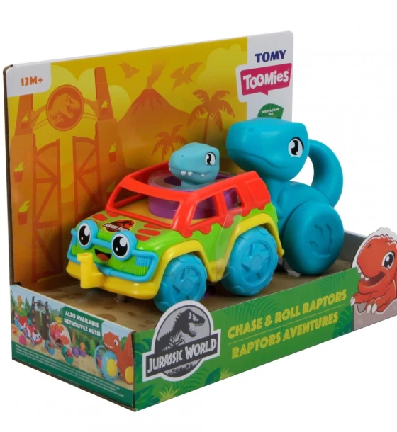 Jucarie bebelus Vehicul cu dinozauri, jurassic world, tomy