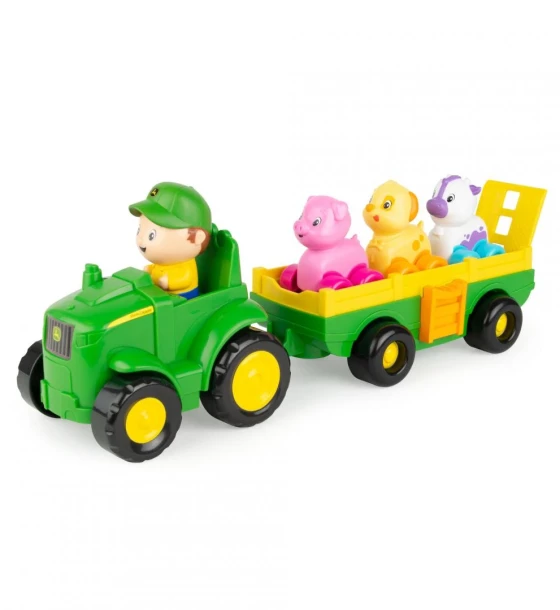 Jucarie bebelus Tractoras cu remorca, animalute si sunete, john deere