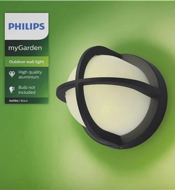 Aplica pentru exterior Philips Astilbe, 1xE27, max 42W, IP44, 178x175mm, Negru