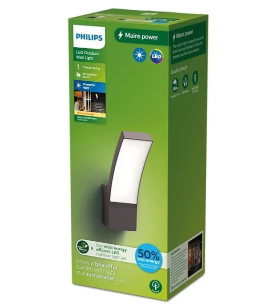 Aplica LED pentru exterior Philips SPLAY, 3.8W, 800 lm, lumina calda 2700K, IP44, 240x160x80mm, Antracit