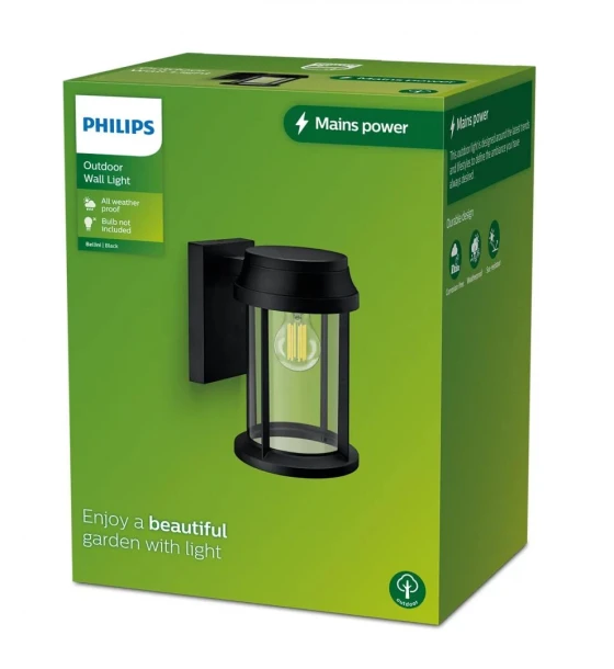 Aplica pentru exterior Philips BELLINI, 1xE27, max 25W, IP44, 260x210x160mm, Negru