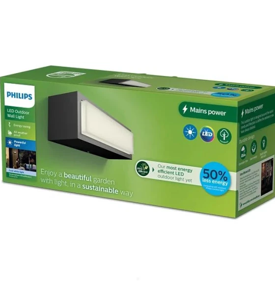 Aplica LED pentru exterior Philips STRATOSPHERE, 3.8W, 800 lm, lumina neutra 4000K, IP44, 203x63x68mm, Antracit