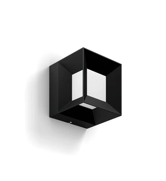 Aplica LED pentru exterior Philips Parterre, 8W 58W, 800 lm, luminacalda 2700K, IP44, 130x130x130mm, Negru