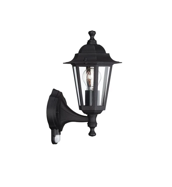 Aplica tip felinar pentru exterior cu senzor de miscare PhilipsPekingUP, 1xE27, max 60W, IP44, 220x175x370mm, Negru