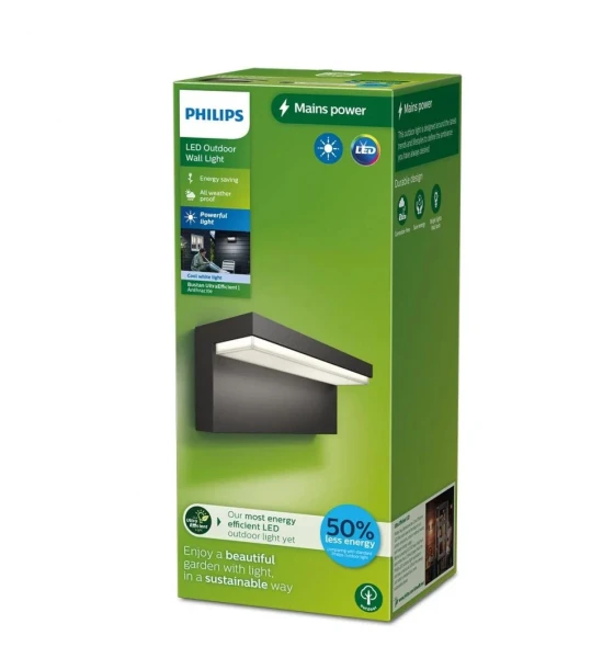 Aplica LED pentru exterior Philips BUSTAN, 3.8W, 800 lm, lumina neutra 4000K, IP44, 92x220x78mm, Antracit