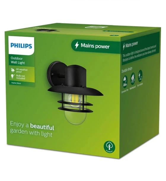 Aplica pentru exterior Philips INYMA, 1xE27, max 25W, IP44, 245x260x230mm, Negru