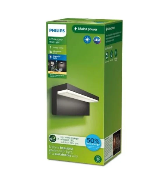 Aplica LED pentru exterior Philips BUSTAN, 3.8W, 800 lm, lumina calda 2700K, IP44, 92x220x78mm, Antracit