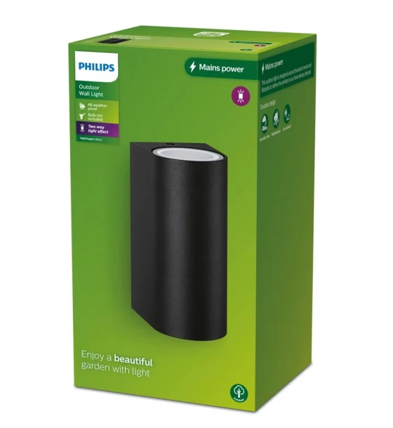 Aplica pentru exterior Philips NIGHTINGALE UP DOWN, 2xGU10, max 2x35W, IP44, 160x96x80mm, Negru