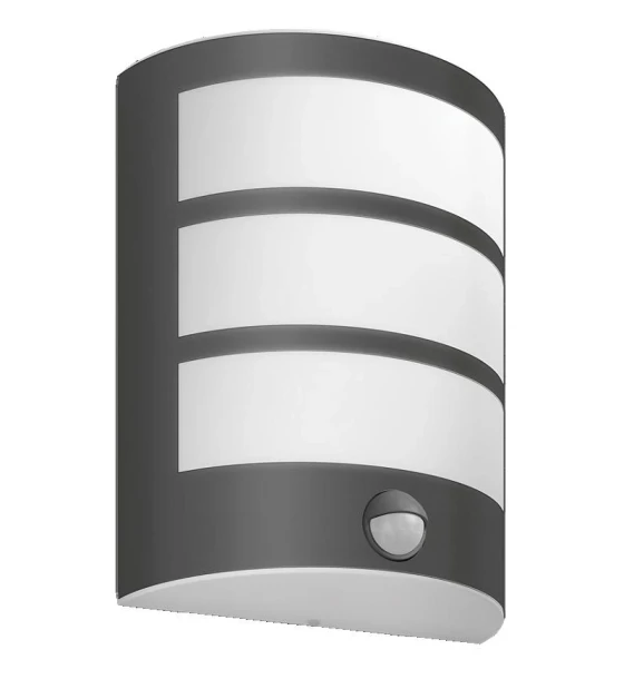 Aplica LED pentru exterior cu senzor de miscare Philips Python, 6W, 500lm, lumina neutra 4000K, IP44, 95x171x215mm, Antracit