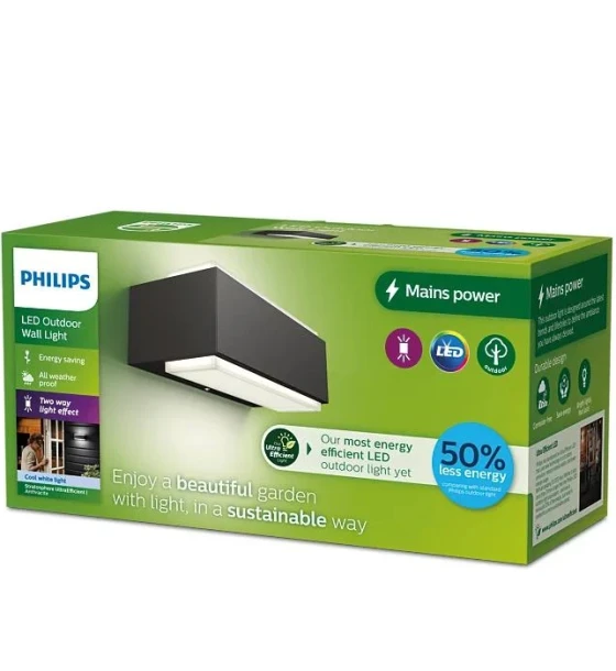 Aplica LED pentru exterior Philips STRATOSPHERE UP DOWN, 3.8W, 800lm, lumina neutra 4000K, IP44, 203x76x93mm, Antracit