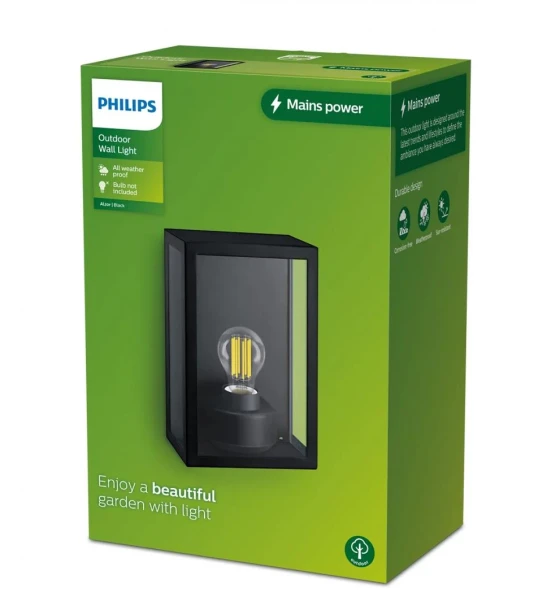 Aplica pentru exterior Philips ALZOR, 1xE27, max 25W, IP44, 260x170x100mm, Negru