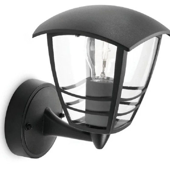 Aplica tip felinar pentru exterior Philips Creek UP, 1xE27, max 60W, IP44, 200x175x235mm, Negru