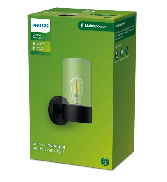 Aplica pentru exterior Philips FLAREON UP, 1xE27, max 25W, IP44, 280x125x170mm, Negru