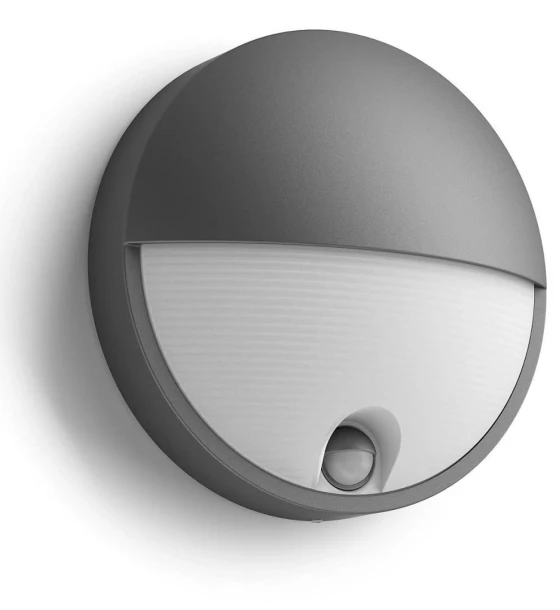 Aplica LED pentru exterior cu senzor de miscare Philips Capricorn, 6W 47W, 600 lm, lumina calda 2700K, IP44, 78x214mm, Antracit