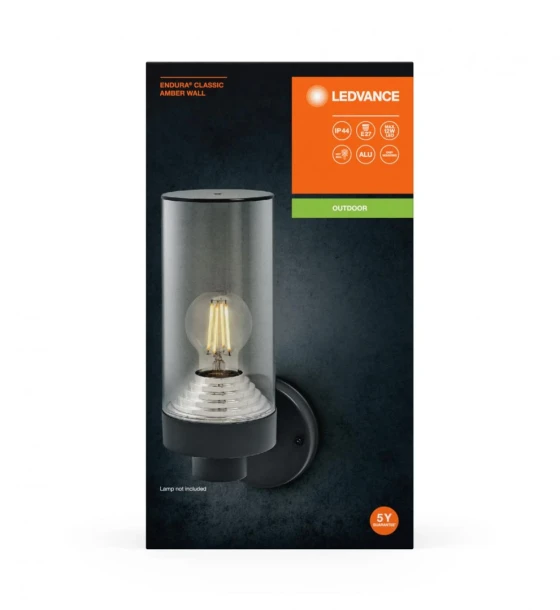 Aplica pentru exterior Ledvance ENDURA Classic Amber Wall, 1xE27, max. 12W LED, IP44, 116x295x115 mm, aluminiu/policarbonat, Gri inchis
