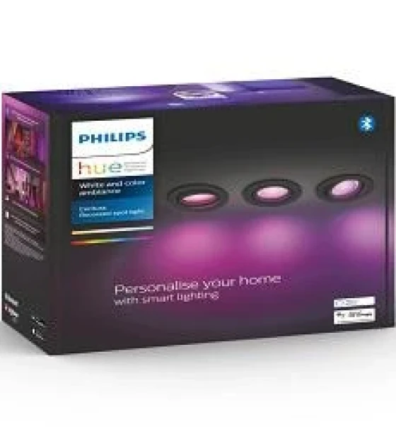 3 Spoturi LED RGB incastrate Philips Hue Centura, Bluetooth, GU10, 3x5.7W, 1050 lm, lumina alba si color 2000-6500K, IP20, 9cm, Aluminiu