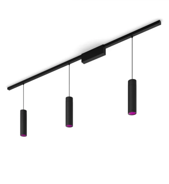 Spot LED RGB Philips Hue Perifo, kit de baza, 3 spoturi, Bluetooth, control vocal, 24V, lumina alba si color 2000-6500K, IP20, 171.5cm, Negru