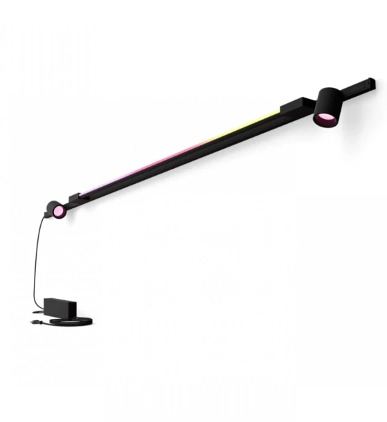 Spot LED RGB Philips Hue Perifo, kit de baza, 2 spoturi + tub luminagradient, Bluetooth, control vocal, 24V, lumina alba si color 2 000-6500K, IP20, 200.4cm, Negru