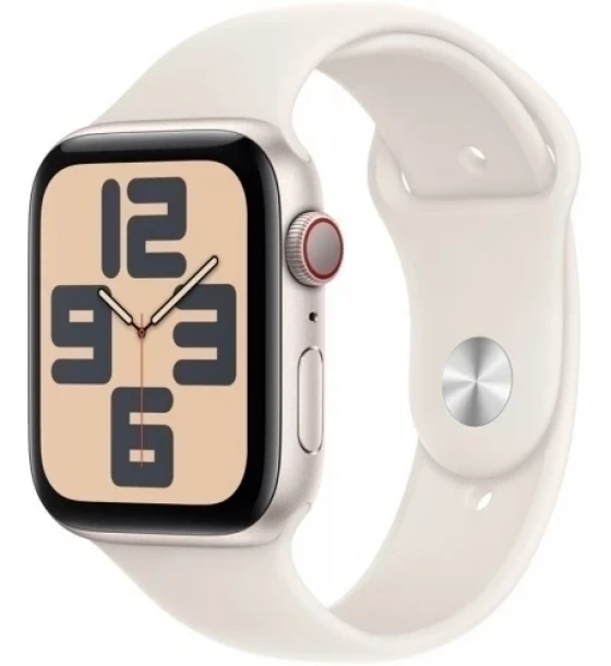 SmartWatch Apple Watch SE (2024) v3 Aluminium, 1.78inch, Curea Silicon M/L, Starlight Sport Band