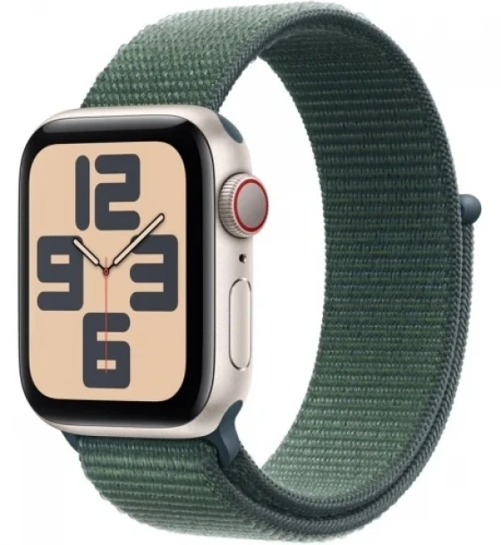 SmartWatch Apple Watch SE (2024) v3 Aluminium, 1.78inch, Curea Nylon, Starlight-Lake Green Sport Loop
