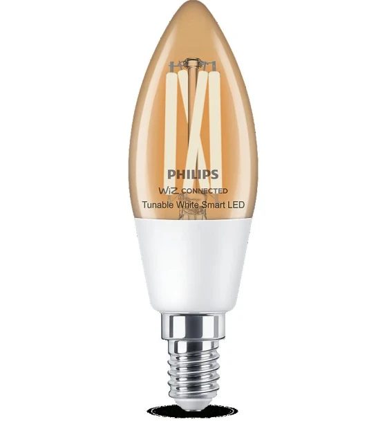 Sursa LED inteligenta Bec LED inteligent vintage decorativ Philips Filament Candle ClearC35, Wi-Fi, Bluetooth, E14, 4.9W 40W, 470 lm, lumina alba 2700-6500K