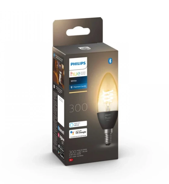 Sursa LED inteligenta Bec LED inteligent Philips Hue B39, Bluetooth, E14, 4.5W 28W, 300 lm, lumina calda 2100K, cu filament