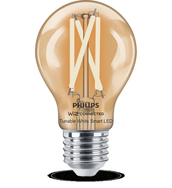 Sursa LED inteligenta Bec LED inteligent vintage decorativ Philips Filament Bulb Clear A60, Wi-Fi, Bluetooth, E27, 7W 60W, 806 lm, lumina alba 2700-6500K