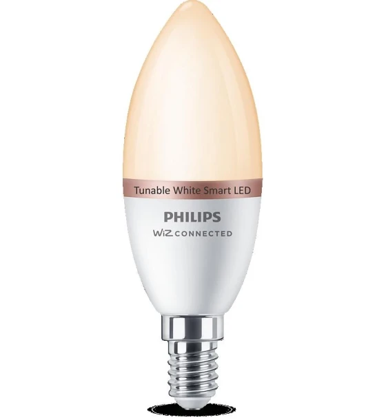 Sursa LED inteligenta Bec LED inteligent Philips Candle C37, Wi-Fi, Bluetooth, E14, 4.9W 40W, 470 lm, lumina alba 2700-6500K