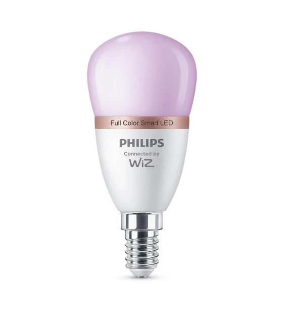 Sursa LED inteligenta Bec LED RGB inteligent Philips Bulb P45, Wi-Fi, Bluetooth, E14, 4.9W 40W, 470 lm, lumina alba si color 2200-6500K