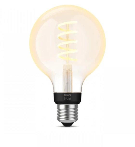 Sursa LED inteligenta Bec LED inteligent vintage decorativ Philips Hue Filament Glob G93, Bluetooth, E27, 7W 40W, 550 lm, lumina alba 2200-4500K