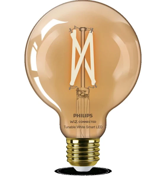 Sursa LED inteligenta Bec LED inteligent vintage decorativ Philips Filament Globe Amber G95, Wi-Fi, Bluetooth, E27, 7W 50W, 640 lm, lumina alba 2000-5000K
